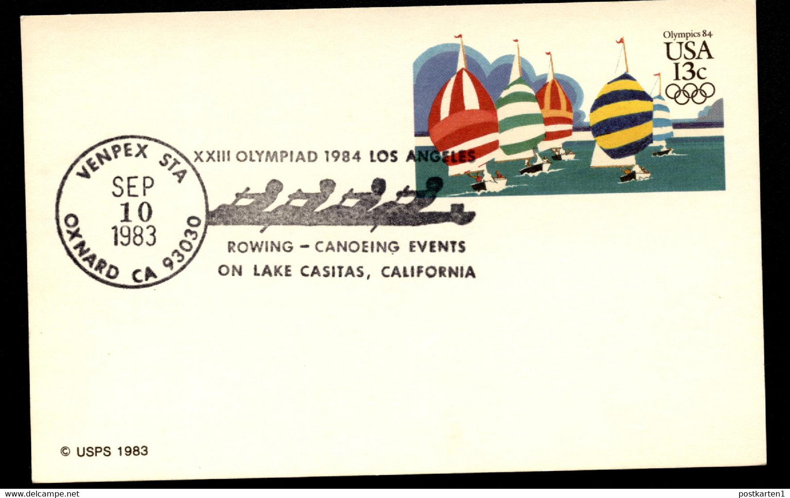 USA UX100 Postal Card Special Postmark OLYMPICS Oxnard CA 1983 - 1981-00