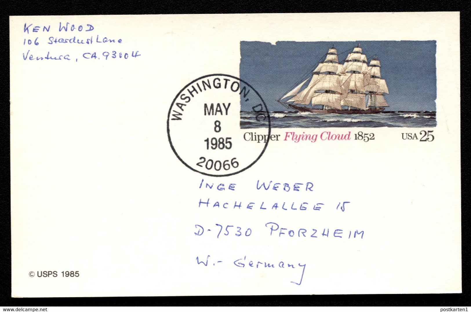 UX107 Postal Card Washington DC Used To GERMANY 1985 - 1981-00