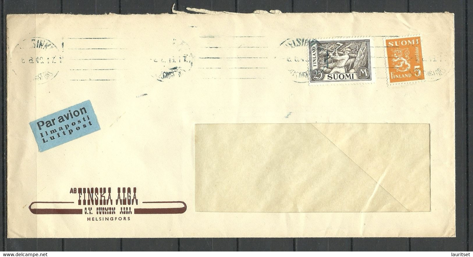 FINLAND 1940 Air Mail Flugpost Luftpost Cover OY Suomen Alga Ilmanposti - Briefe U. Dokumente