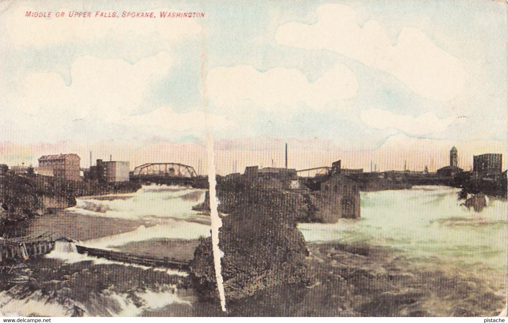 2079 - Spokane Washington – Upper Falls – Bridge – Vintage - PC Damaged On The Front: See 2 Scans - Spokane