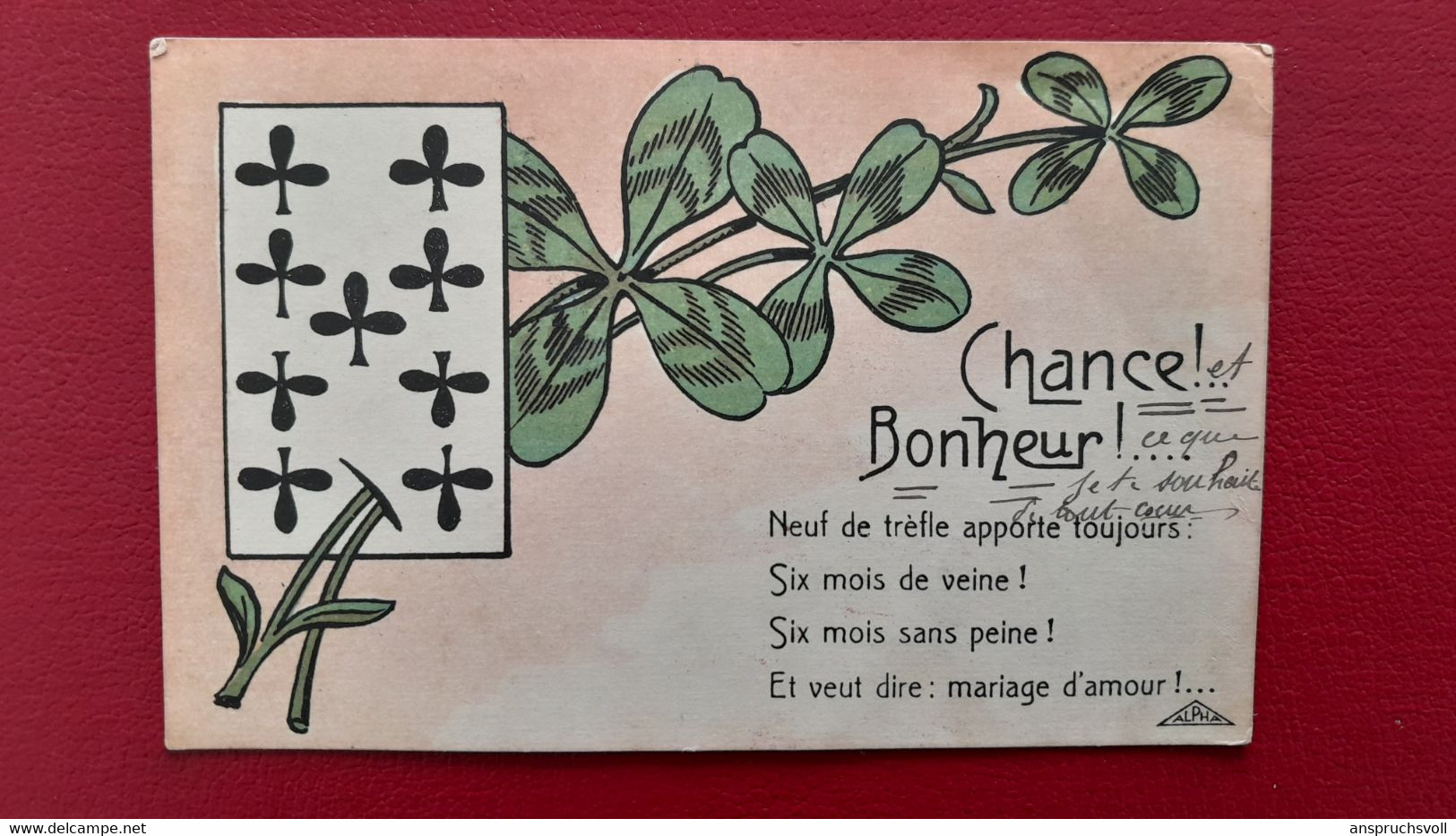 CPA - FANTAISIES - CARTE A JOUER - NEUF DE TREFLE - PORTE-BONHEUR - Spielkarten