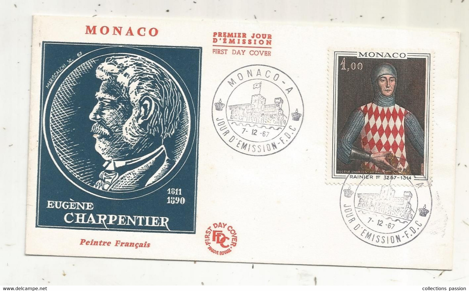 FDC, Premier Jour, MONACO - A, 7.12.1967, Eugéne Charpentier ,peintre Français - FDC