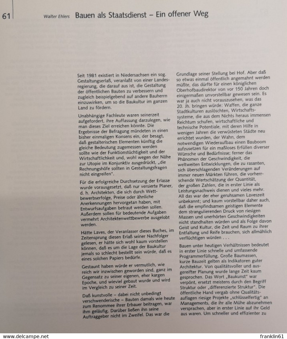 Von Laves Bis Heute. Über Staatliche Baukultur. 1814 - 1988. - Architecture