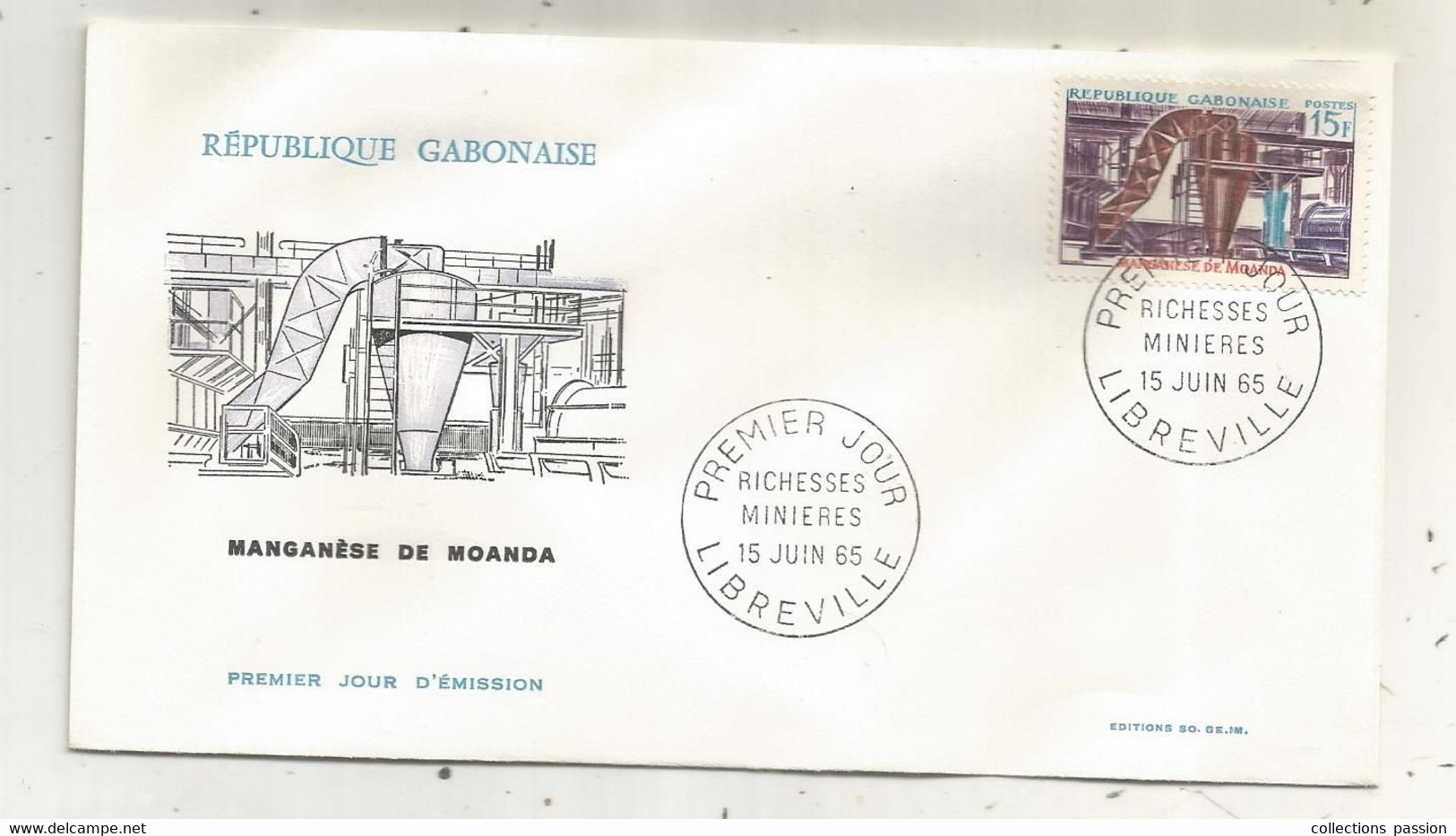 FDC, Premier Jour, GABON , Lettre, 1965, LIBREVILLE , Richesses Minières, Manganése De MOANDA - Gabon