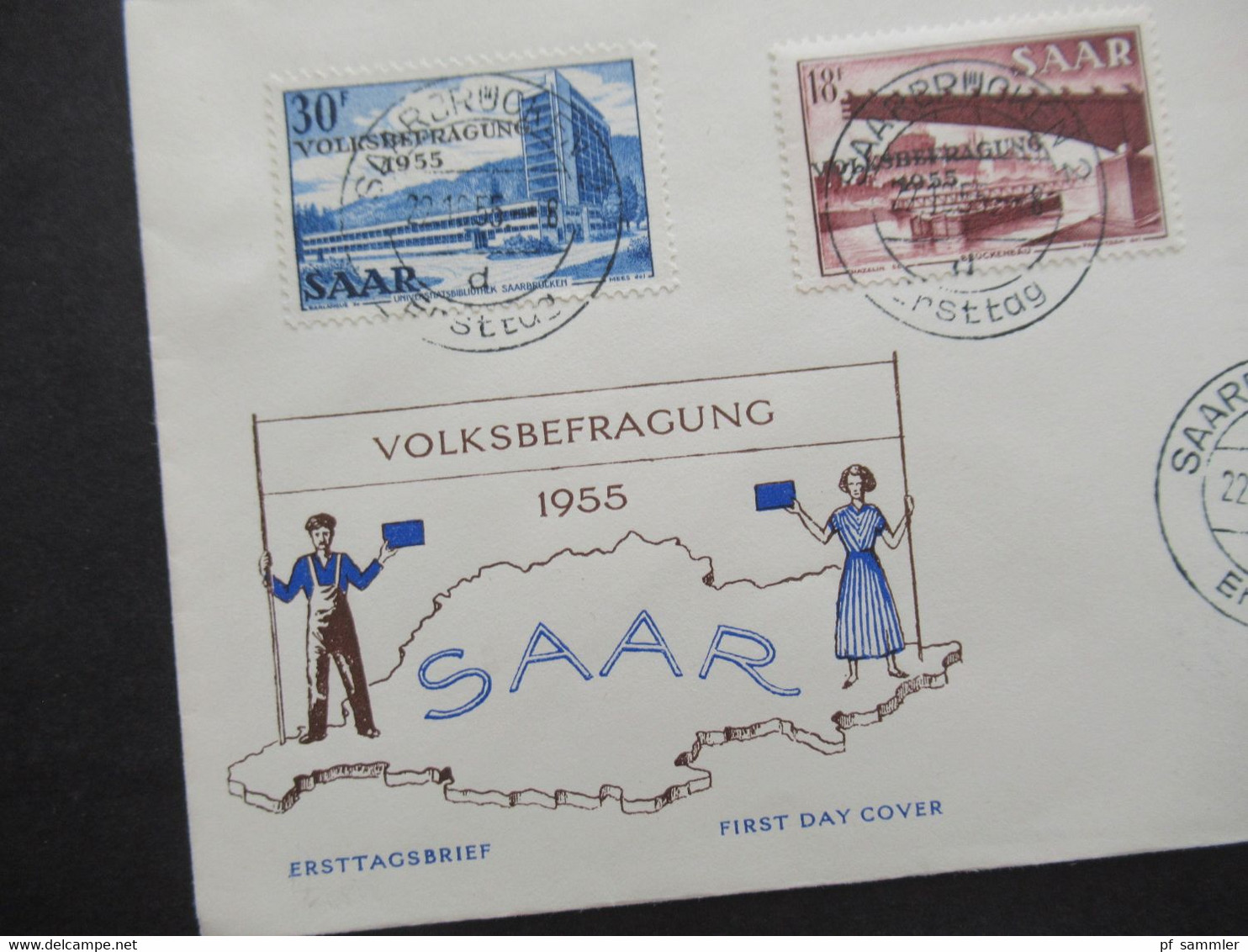 Saarland / Saargebiet Mi.Nr.362/364 FDC Volksbefragung 1955 Saar Stempel Saarbrücken 2 Ersttag - Storia Postale