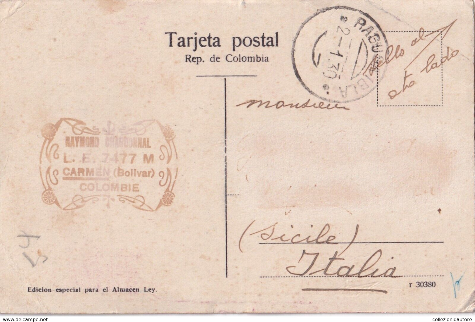 COLOMBIA - PUNTA CAIMAN - BARRANQUILLA - CARTOLINA SPEDITA NEL 1930 - Colombie