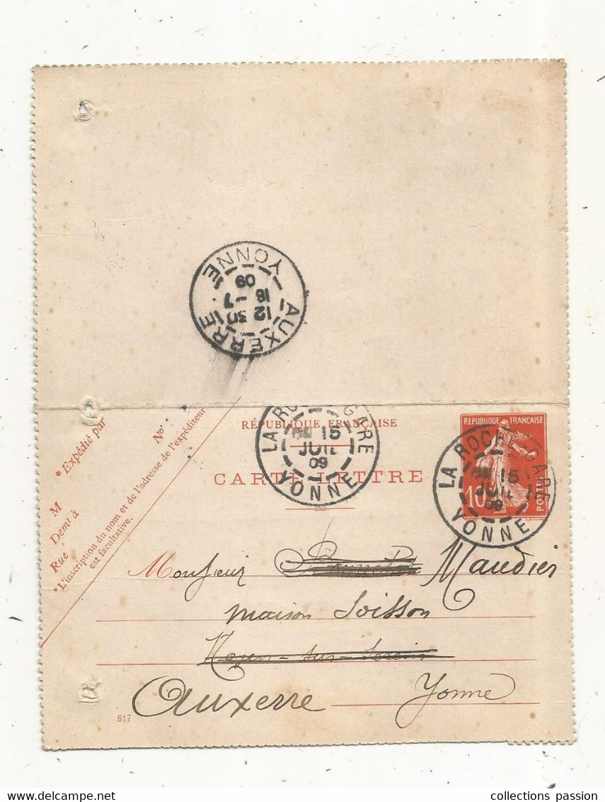 CARTE-LETTRE, Entier Postal, LAROCHE GARE, AUXERRE,YONNE,1909, 3 Scans - Kartenbriefe