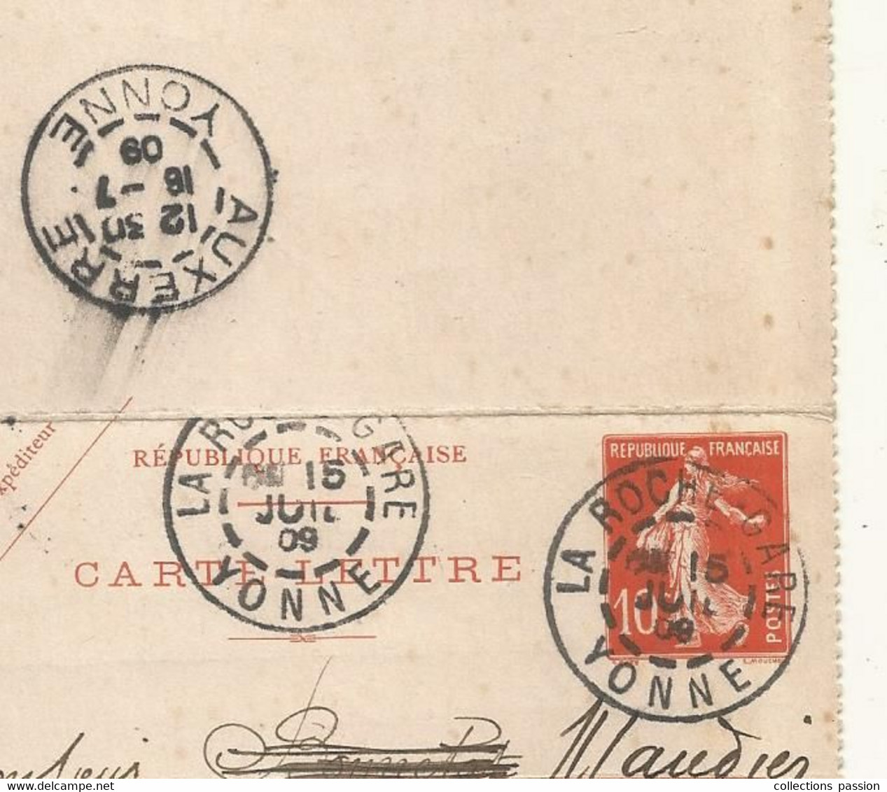 CARTE-LETTRE, Entier Postal, LAROCHE GARE, AUXERRE,YONNE,1909, 3 Scans - Kaartbrieven