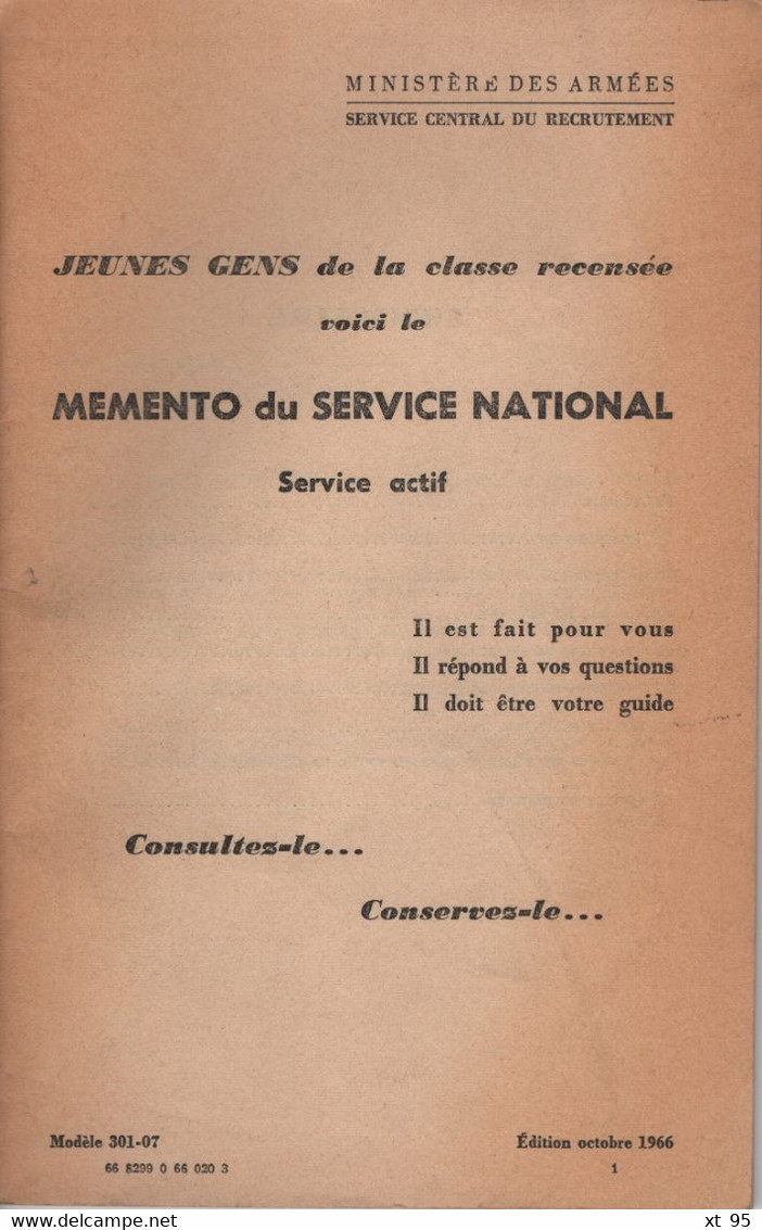 Memento Du Service National - 1966 - Ministere Des Armees - 46 Pages - Français