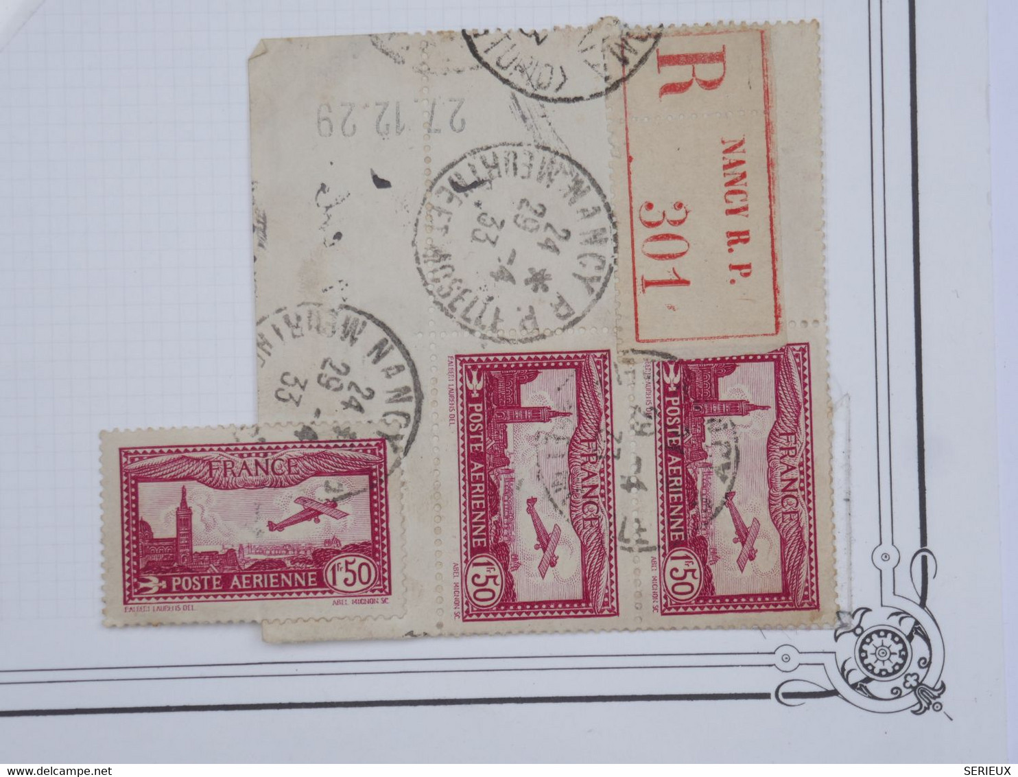 BH9 FRANCE SUR  FRAGMENT  LETTRE RECOM.  1933    NANCY +COIN DATé +AFFRANCH.  PLAISANT - Primeros Vuelos