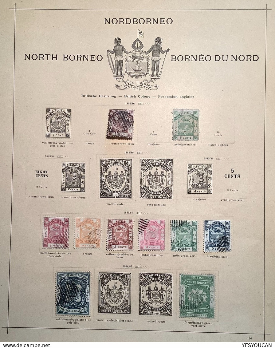 North Borneo 1886-1931 9 Page Collection Used + Unused (Bornéo Du Nord Malaysia Malaya Malaisie Sammlung - Noord Borneo (...-1963)