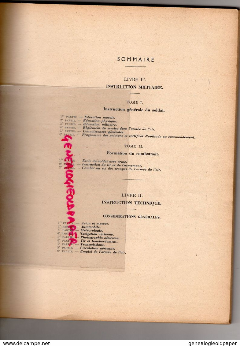 AVIATION - MANUEL INSTRUCTION TROUPES ARMEE DE L' AIR-LIVRE I -1951-AVION-EDUCATION ECOLE DU SOLDAT ARMEMENT - Vliegtuig