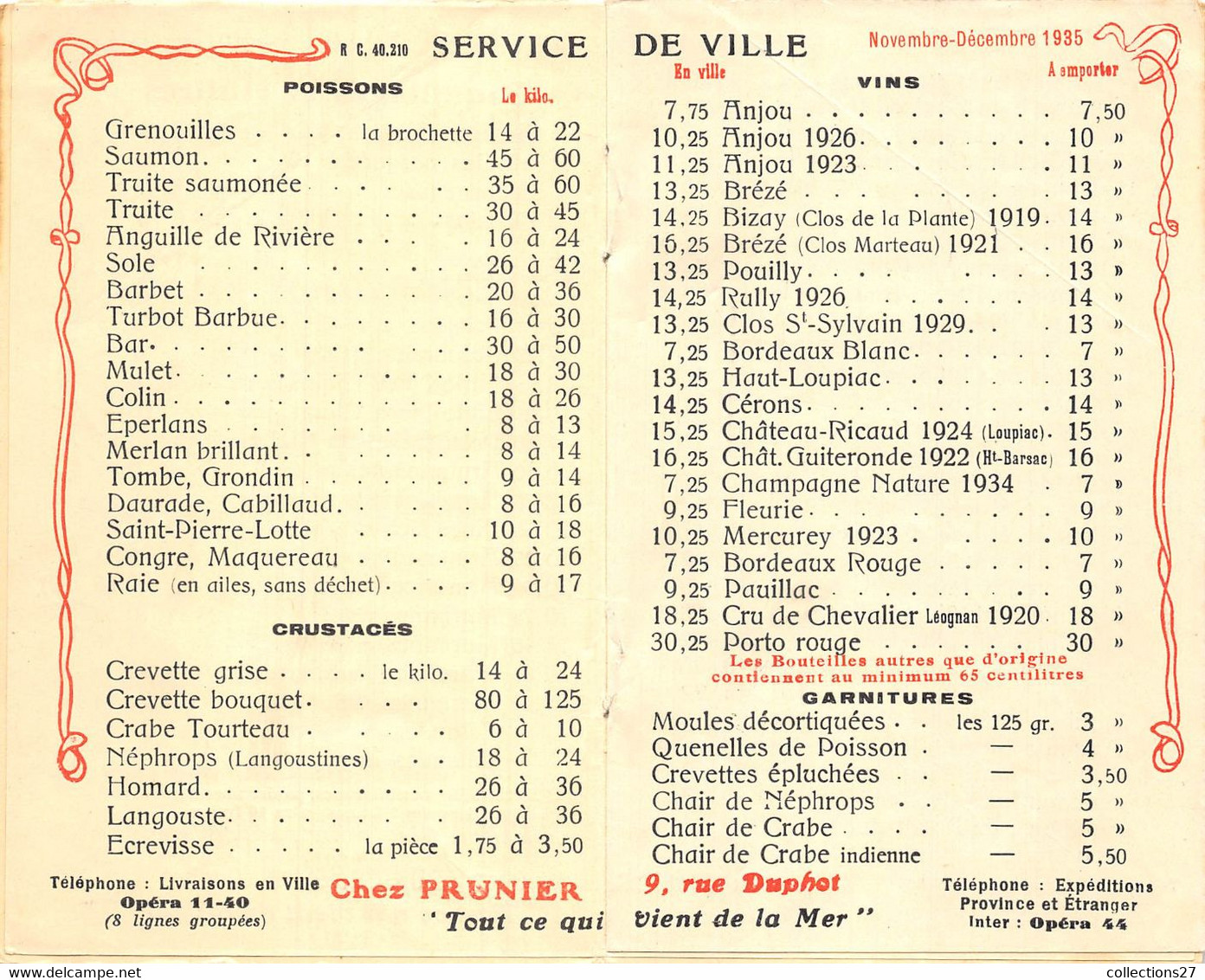 PARIS-75001-MAISON PRUNIER- RESTAURANT COQUILLAGES ET HUÎTRES-CARNET CARTE POSTALE - Cafés, Hôtels, Restaurants