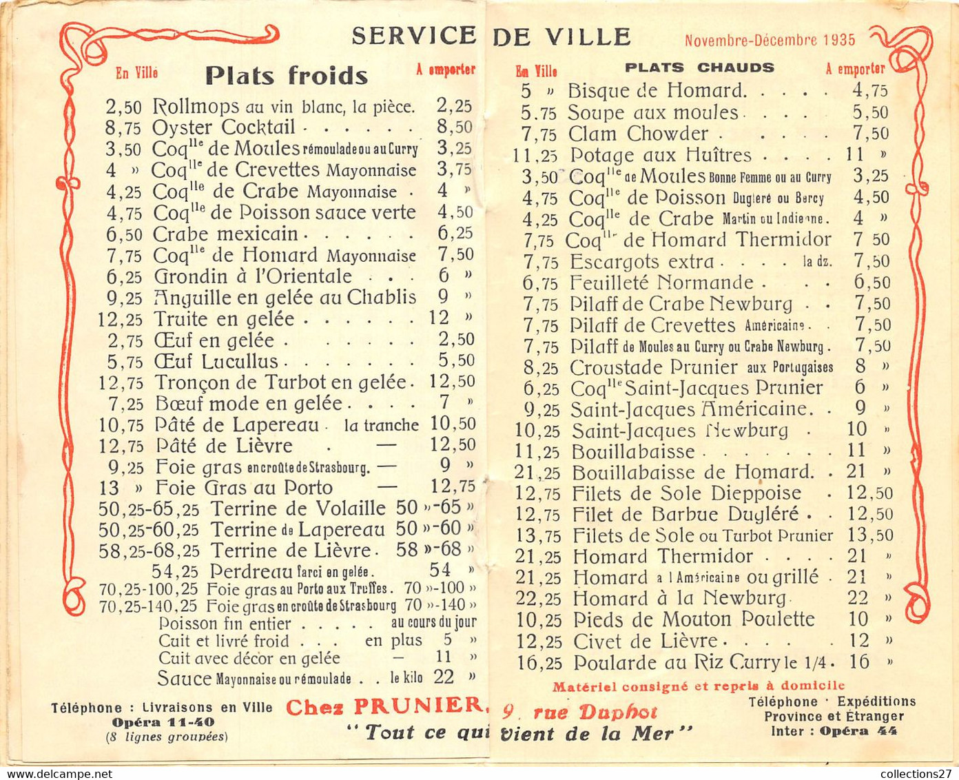 PARIS-75001-MAISON PRUNIER- RESTAURANT COQUILLAGES ET HUÎTRES-CARNET CARTE POSTALE