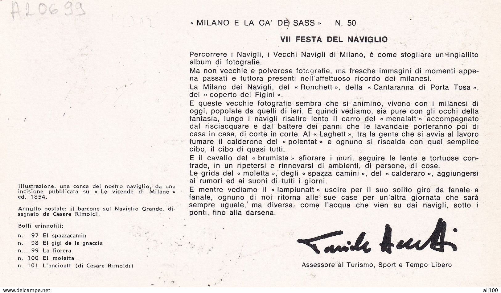 A20699 - MILANO VII FESTA DEL NAVIGLIO 1976 PHILATELIC CARD STAMP PIAZZA FONTANA LA FONTANA 70 ITALIA CASSA DI RISPARMIO - Filatelistische Kaarten