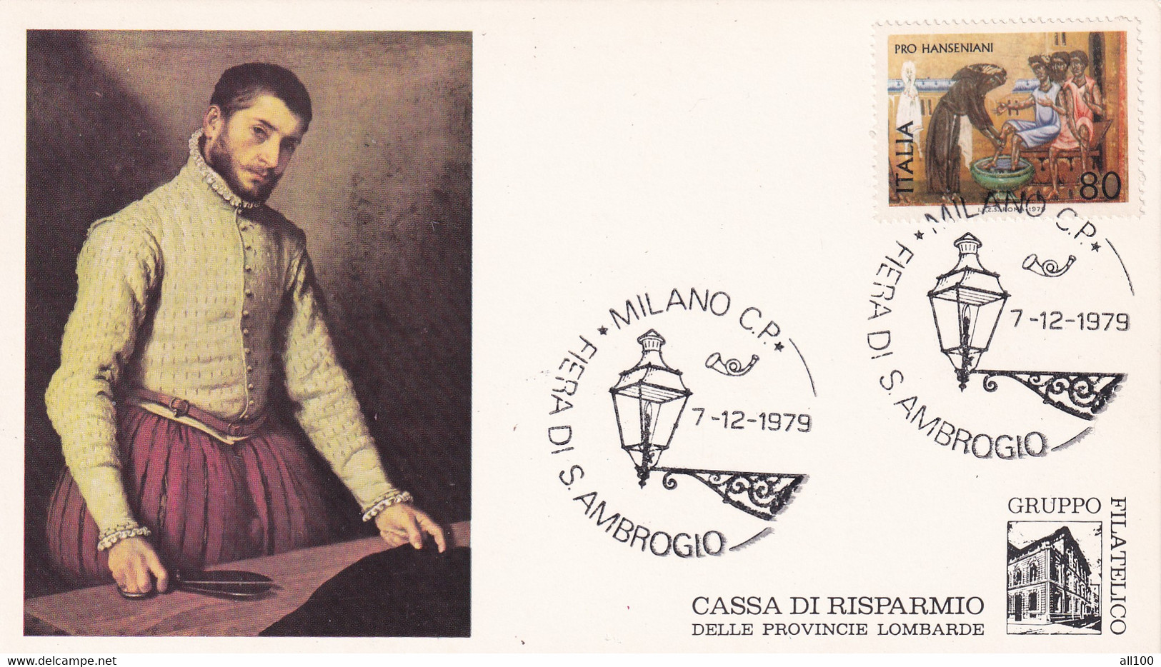 A20702 - MILANO FIERA DI S AMBROGIO 1979 PHILATELIC CARD STAMP PRO HANSENIANI ITALIA CASSA DI RISPARMIO DELLE PROVENCIE - Philatelic Cards