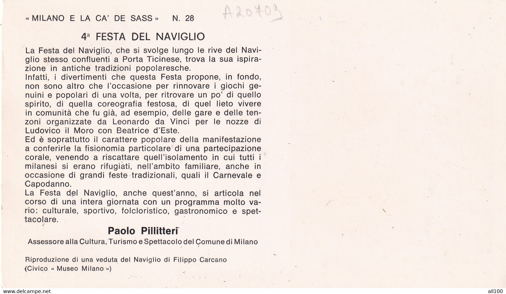 A20703 -MILANO FESTA DEI NAVIGLI 1973 PHILATELIC CARD STAMP GIORNATA DE FRANCOBOLLO VINTAGE BUS ITALY CASSA DI RISPARMIO - Filatelistische Kaarten