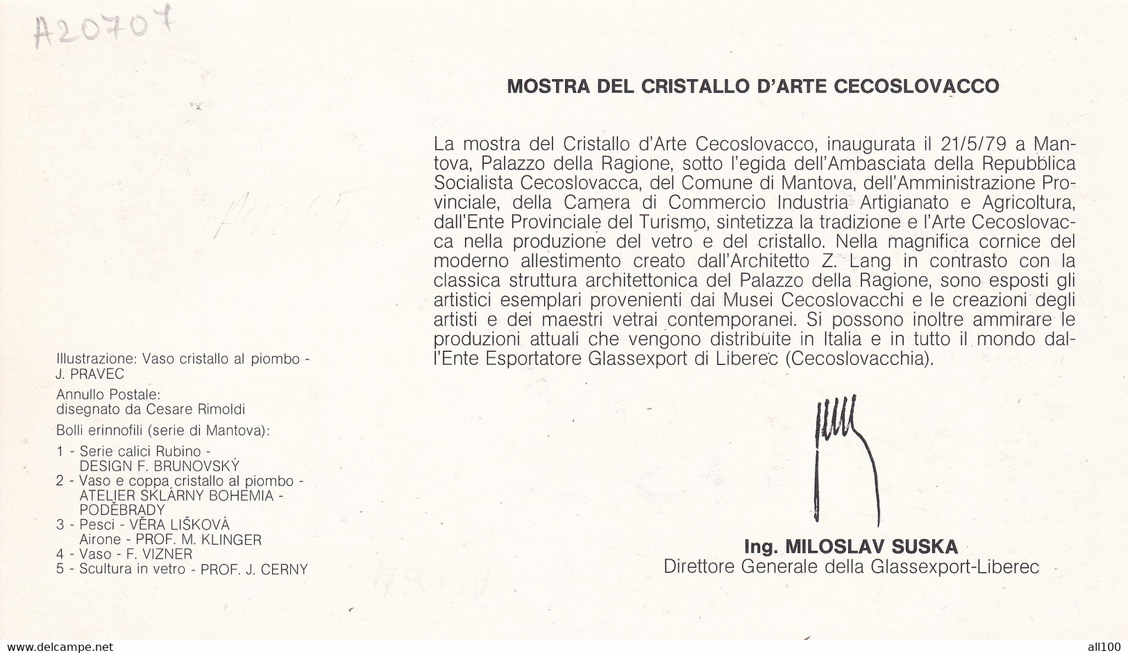 A20707 - MANTOVA MOSTRA CRISTALLO D'ARTE BOHEMIA 1979 PHILATELIC CARD STAMP NATALE ITALIA GRUPPO FILATELICO CARIPLO - Tarjetas Filatélicas