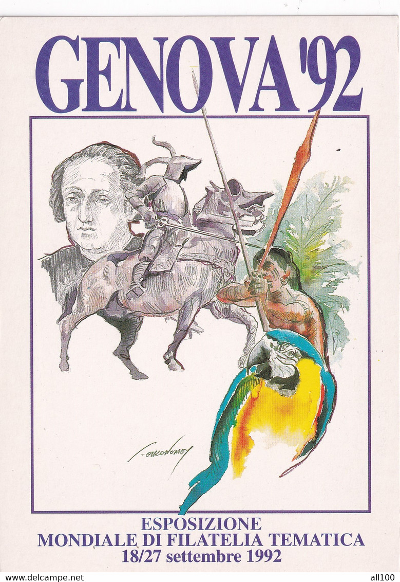 A20716 - GENOVA 1992 ESPOSIZIONE MONDIALE DI FILATELIA TEMATICA POST CARD UNUSED CRISTOFORO COLOMBO I LUOGHI - Philatelistische Karten