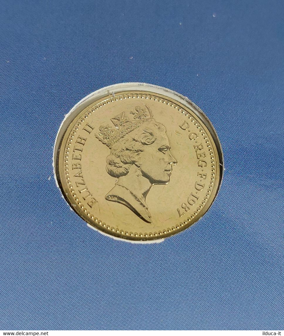 I106421 Folder Moneta 1987 Brilliant Uncirculated English £ 1 Coin - Royal Mint - 1 Pond