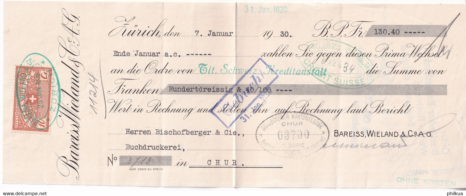 Wechsel Mit 10 Rp. Wecĥsel Gebührenmarke - Bareiss Wieland & Co AG. - Revenue Stamps