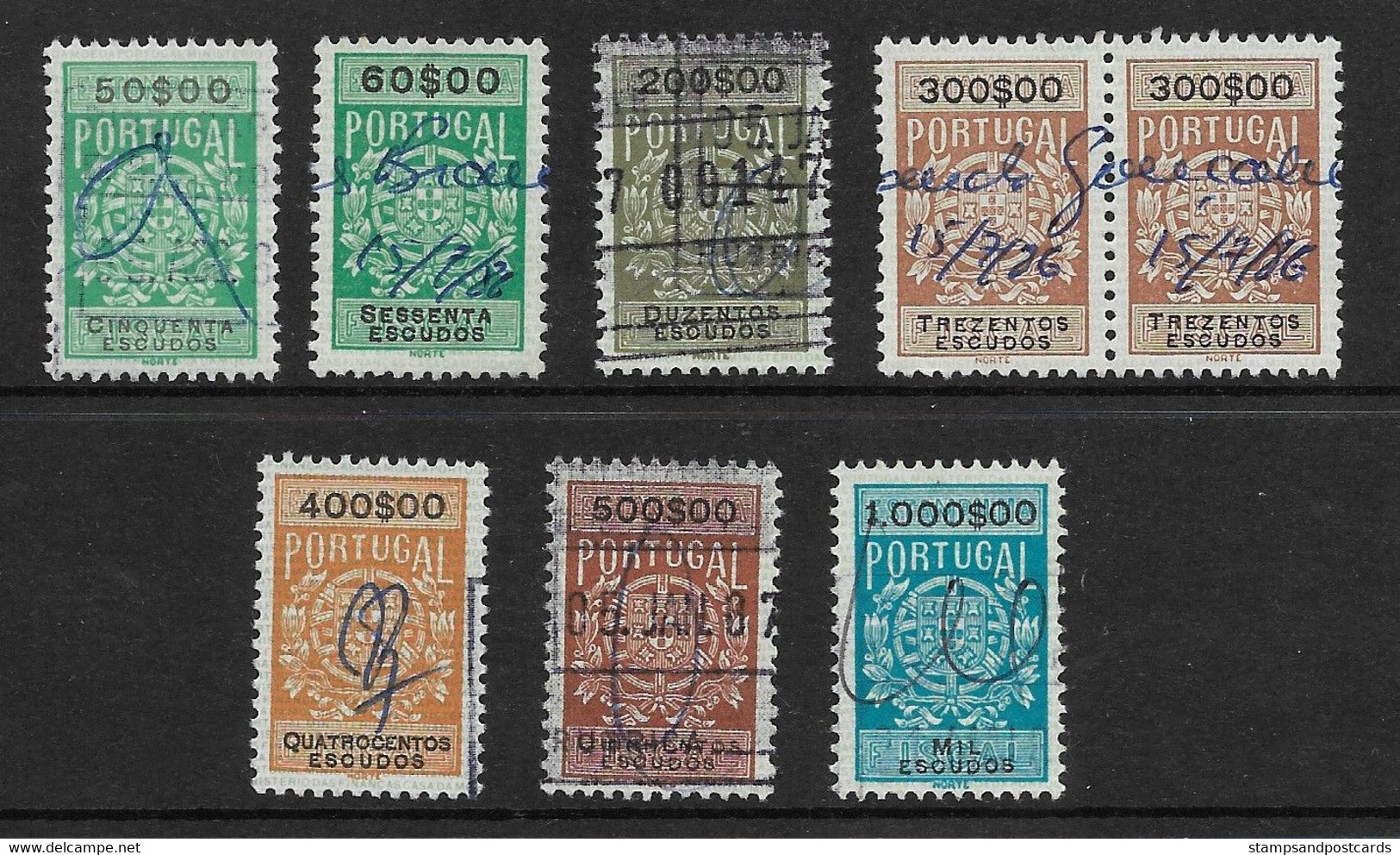 Portugal Timbres Fiscaux Imposto De Selo Type 1940 Valeurs Clé Revenue Stamps 1940 Type Key Values - Oblitérés