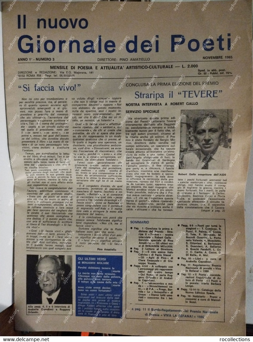 Italia IL NUOVO GIORNALE DEI POETI Novembre 1985 Premio Straripa Il TEVERE - Art, Design, Décoration