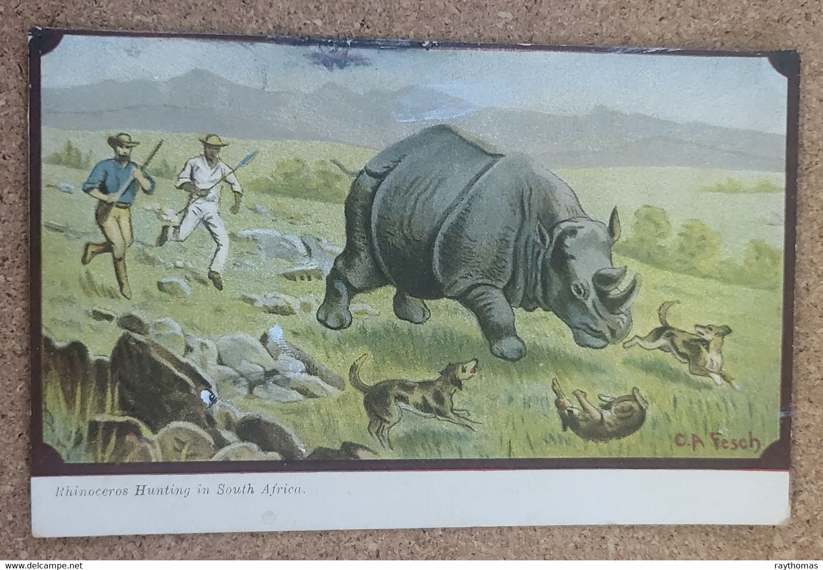 2 CARDS - AN OLD, UNUSED CARD  IIN VGC OF RHINOCORUS HUNT And A Used 1918 Card Of CLARKE'S GAZELLES In Somaliland. - Rhinocéros