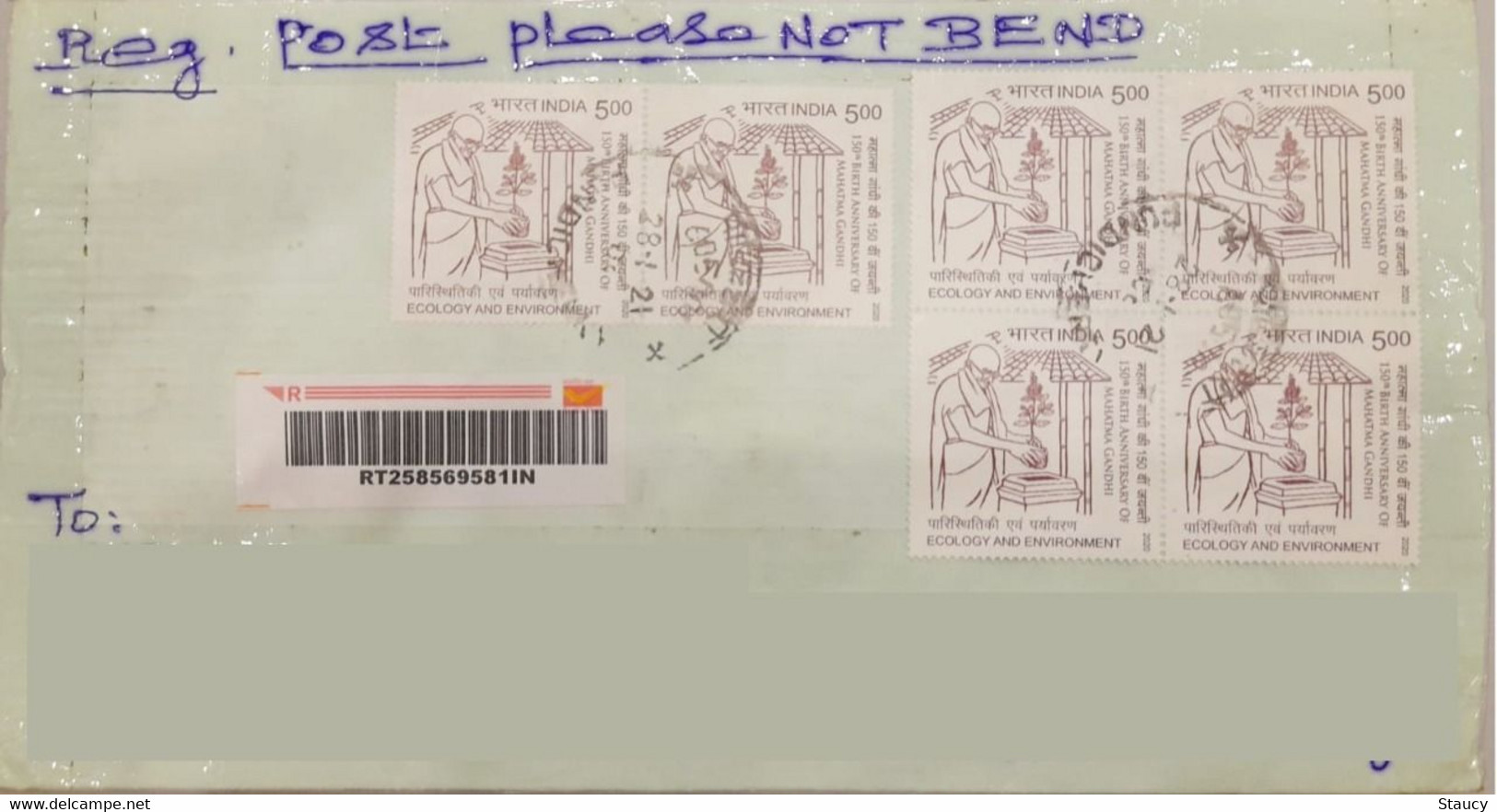 INDIA 2020 150th Birth Anniversary Of Mahatma Gandhi 6 Stamps Franked On Registered Speed Post Cover - Otros & Sin Clasificación