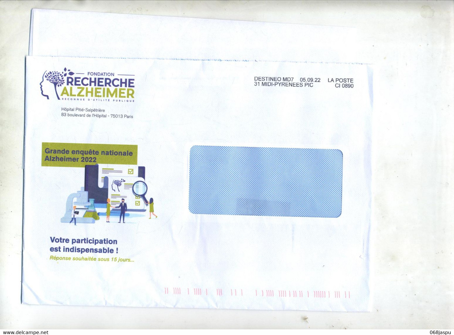 Enveloppe Reponse T Recherche Alzheimer  + Destineo Theme Loupe - Cards/T Return Covers