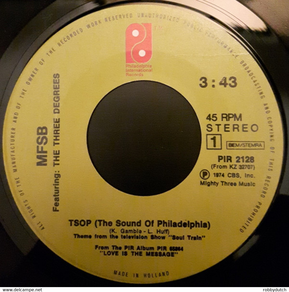 * 7" *  MFSB Featuring THREE DEGREES - TSOP / TOUCH ME IN THE MORNING (Holland 1974 EX) - Soul - R&B