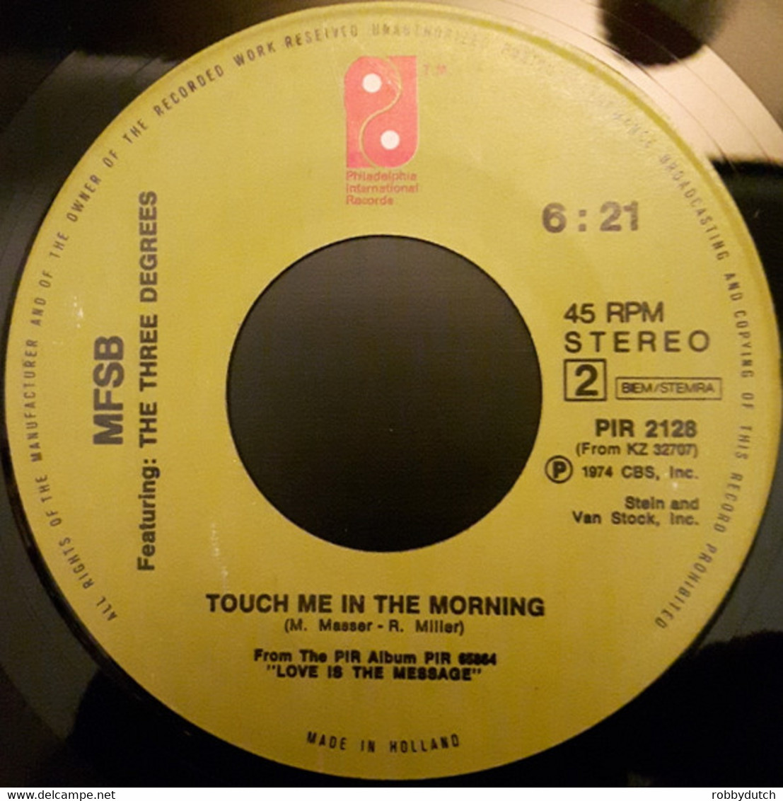 * 7" *  MFSB Featuring THREE DEGREES - TSOP / TOUCH ME IN THE MORNING (Holland 1974 EX) - Soul - R&B