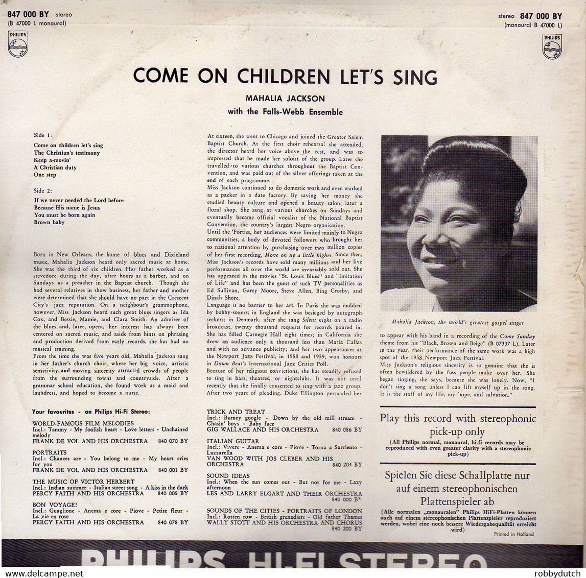 * LP *  MAHALIA JACKSON - COME ON CHILDREN, LET'S SING (Holland 1960) - Gospel & Religiöser Gesang