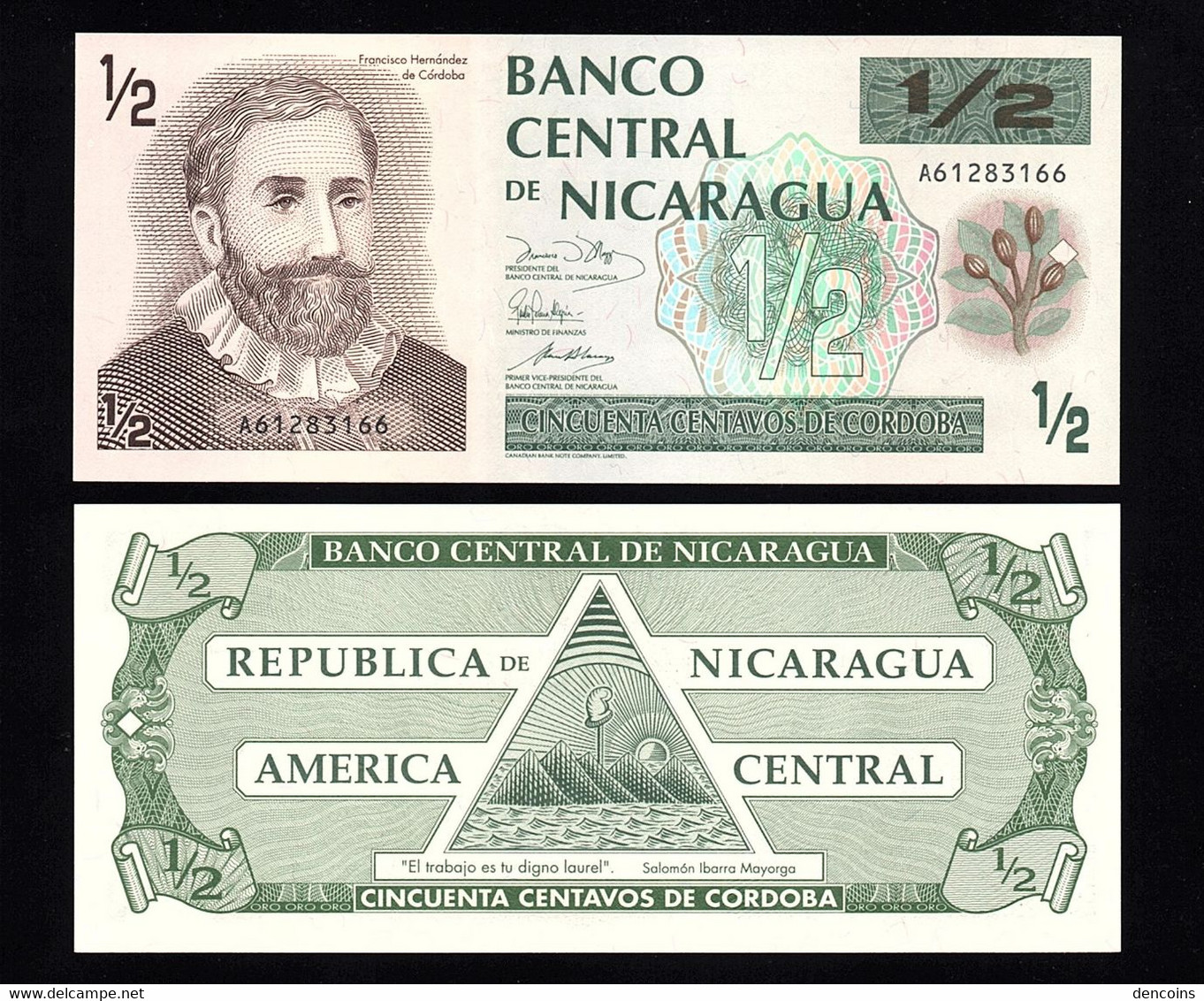 NICARAGUA P-171  1/2 Cordoba  ND (1991)  Serie A -  UNC  NEUF  SIN CIRCULAR - Nicaragua