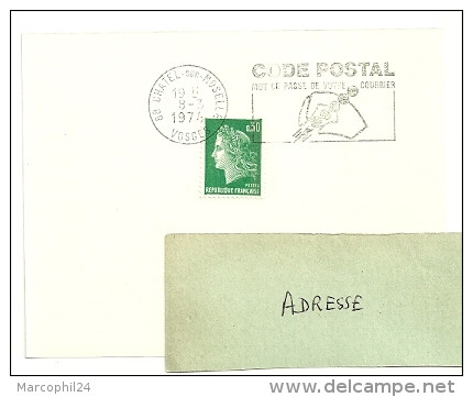 VOSGES - Dépt N° 88 = CHATEL Sur MOSELLE 1974 =  FLAMME à DROITE =  SECAP Illustrée ' CODE POSTAL / Mot Passe' - Codice Postale