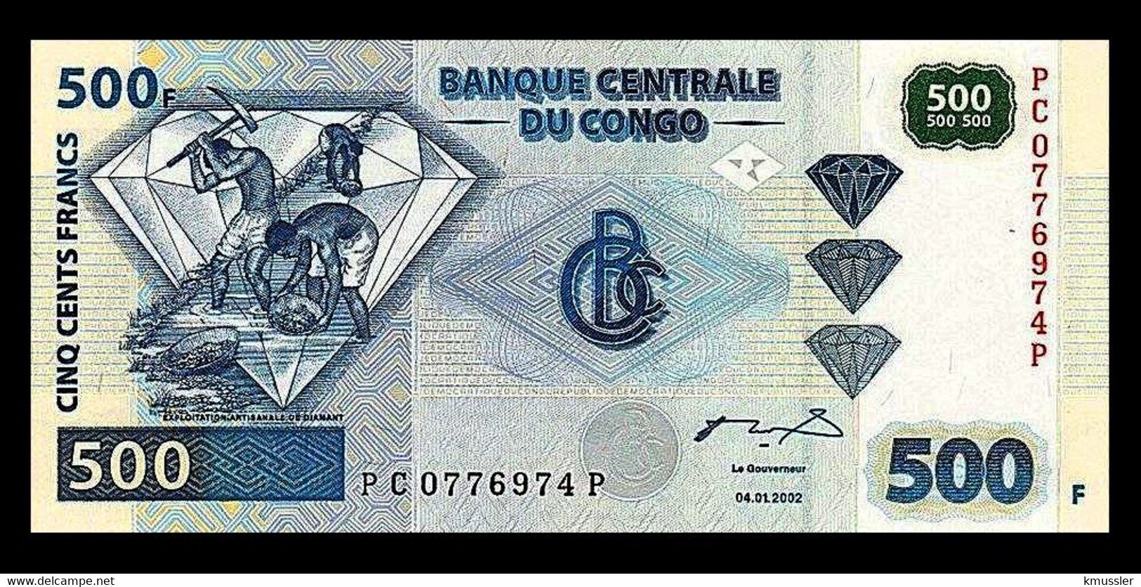 # # # Banknote Congo (Kongo) 500 Francs 2002 UNC # # # - République Démocratique Du Congo & Zaïre