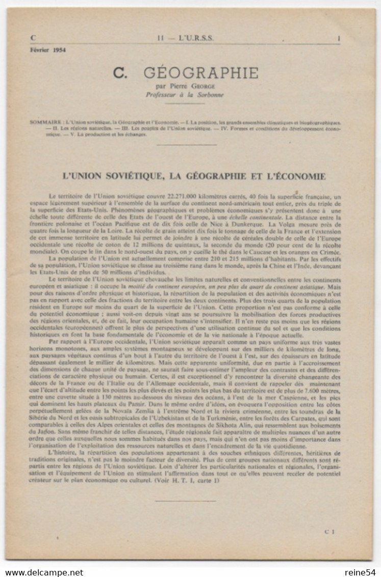 EDSCO DOCUMENTS- L'U.R.S.S. N° 6 De Février 1954- Pochette N°11 - -support Enseignants- Les Editions Scolaires - Learning Cards