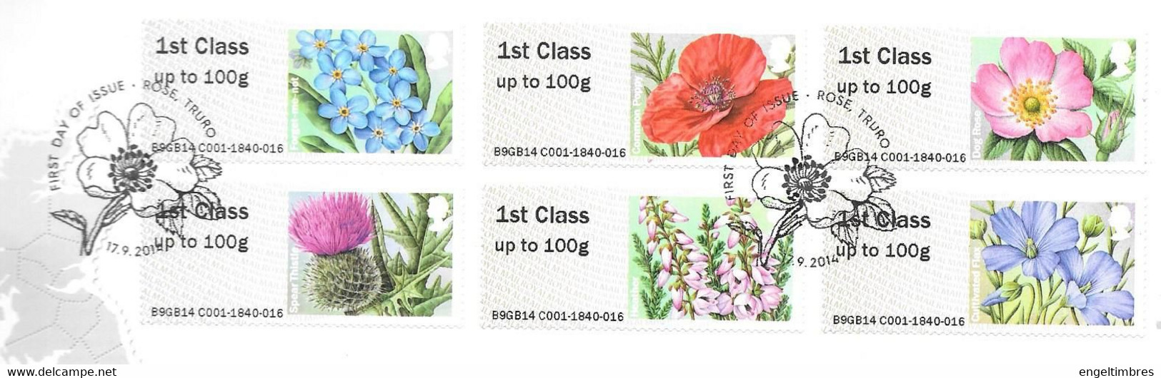 GB -  Post & GO Stamps (6)   2014  FLOWERS PART 2 -    FDC Or  USED  "ON PIECE" - SEE NOTES  And Scans - 2011-2020 Em. Décimales
