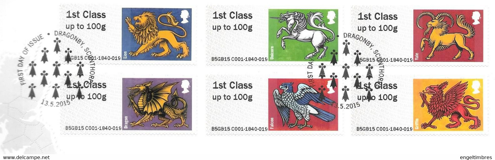 GB -  Post & GO Stamps (6)   2015  HERALDIC BEASTS  -    FDC Or  USED  "ON PIECE" - SEE NOTES  And Scans - 2011-2020 Em. Décimales