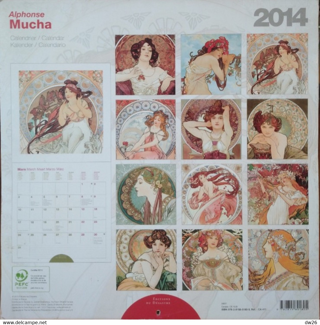 Calendrier 2014 - Illustration Alphonse Mucha - Très belles reproductions 30 x 30 cm (1 manquante) Ed. Désastre