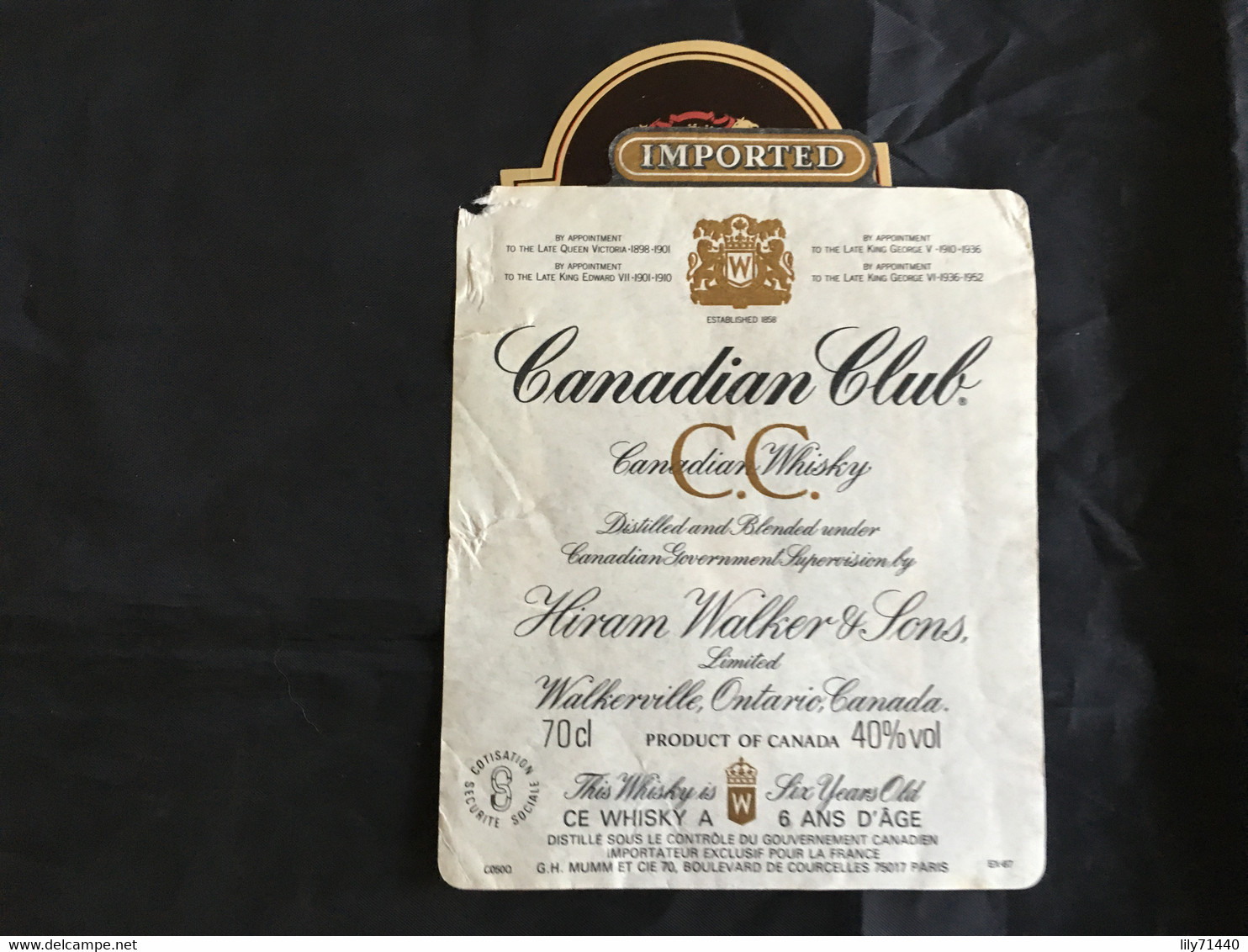 Ancienne étiquette De Whisky Canadien Canadian Old Label - Whisky