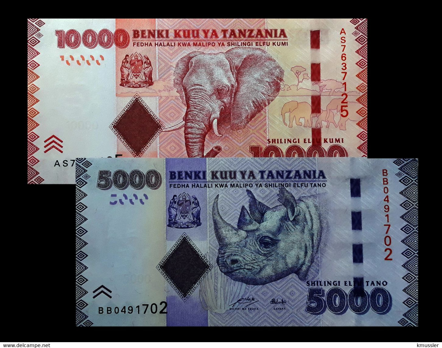 # # # Paar Banknoten Tansania (Tanzania) 5.000 + 10.000 Shillingi UNC # # # - Tansania