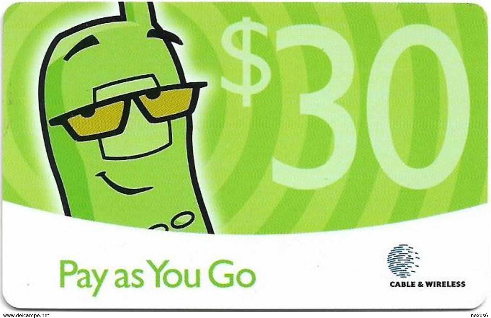 Barbados - C&W (Prepaid) - Pay As You Go (Backside #1), GSM Refill, 30EC$, Used - Barbados (Barbuda)