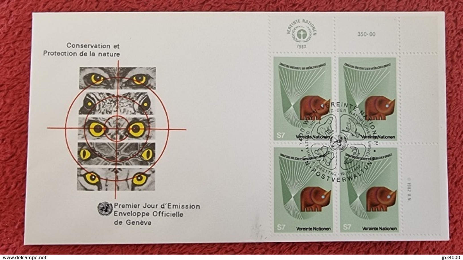 NATIONS UNIES VIENNE  Rhinocéros, Yvert N° 28 FDC, Enveloppe 1er Jour 1982 - Rhinoceros