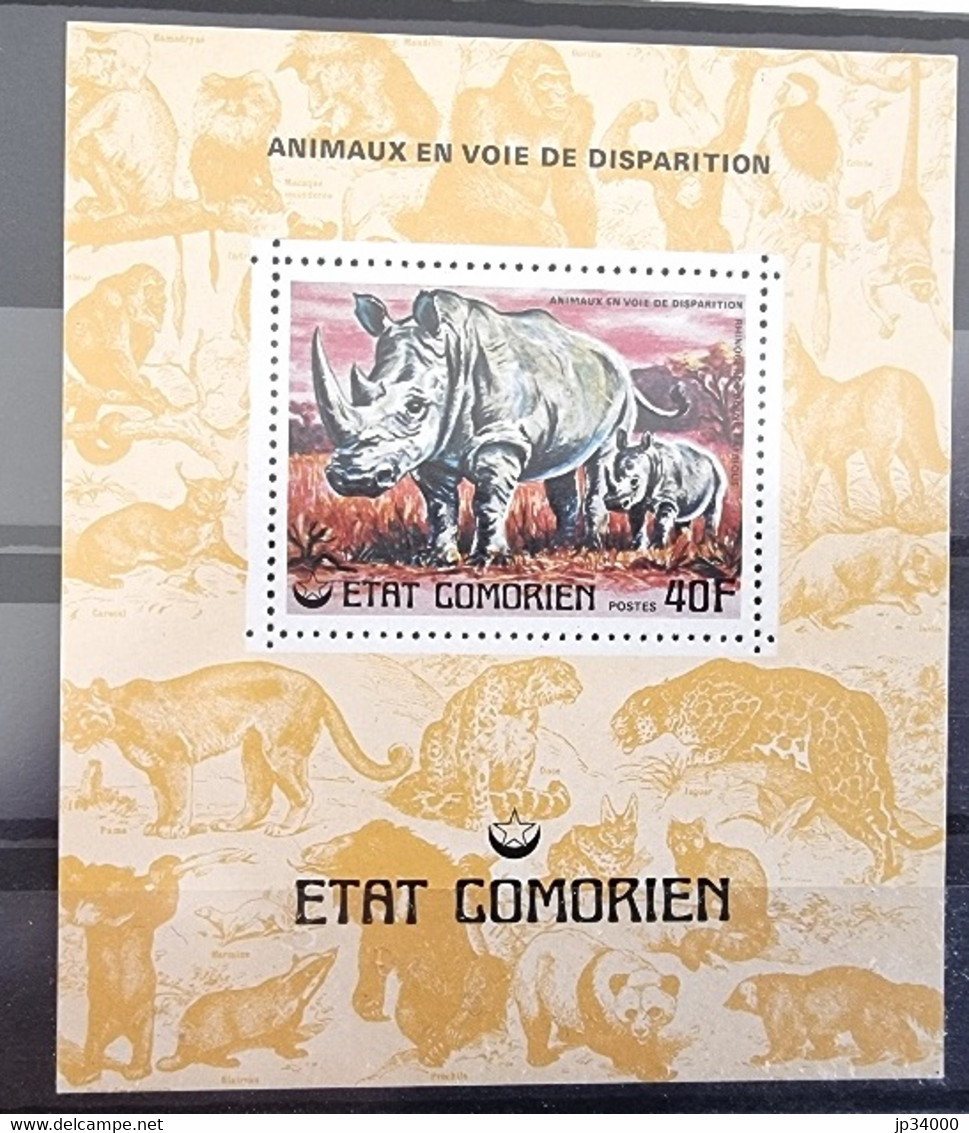 COMORES Rhinocéros, Bloc De Luxe Yvert N°173  ** Neuf Sans Charnière, MNH - Rhinoceros