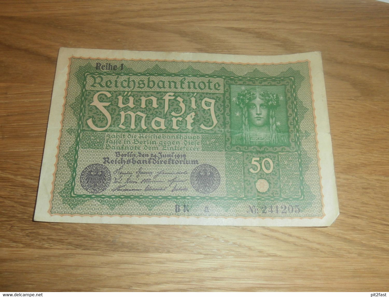 Reichsbanknote Fünfzig Mark 1919 , Banknote 50 Mark , Reihe 1 !!! - 50 Mark