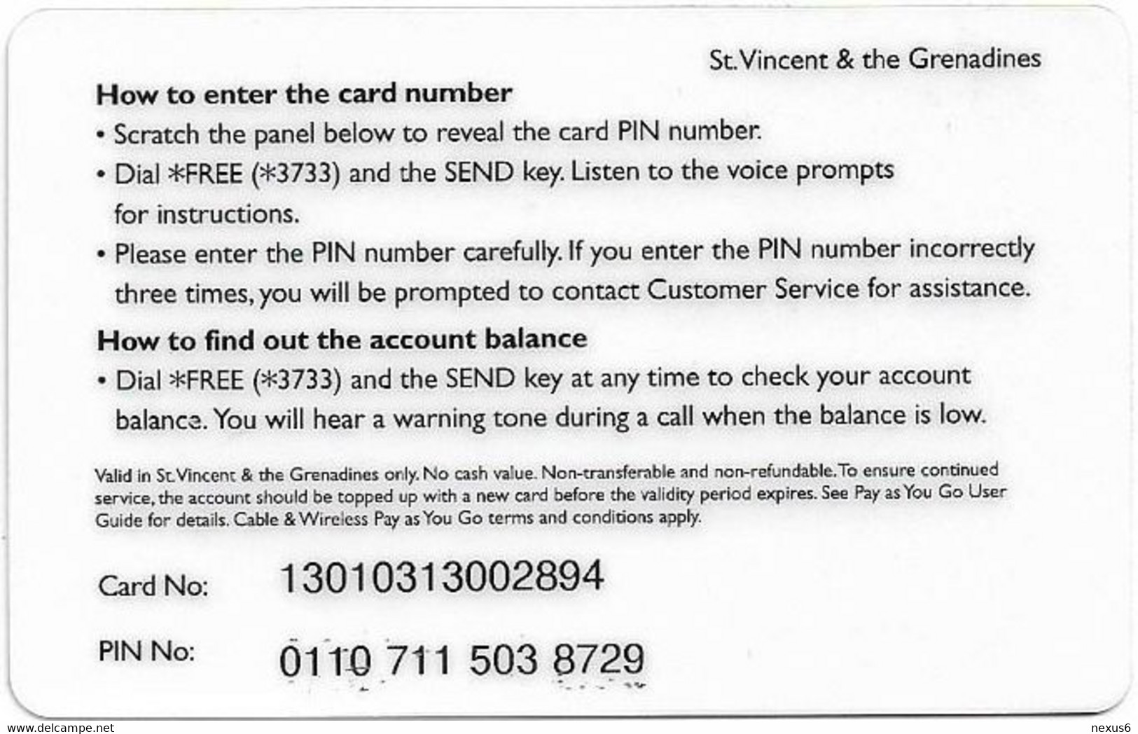 St. Vincent - C&W - Pay As You Go, GSM Refill, 40EC$, Used - San Vicente Y Las Granadinas