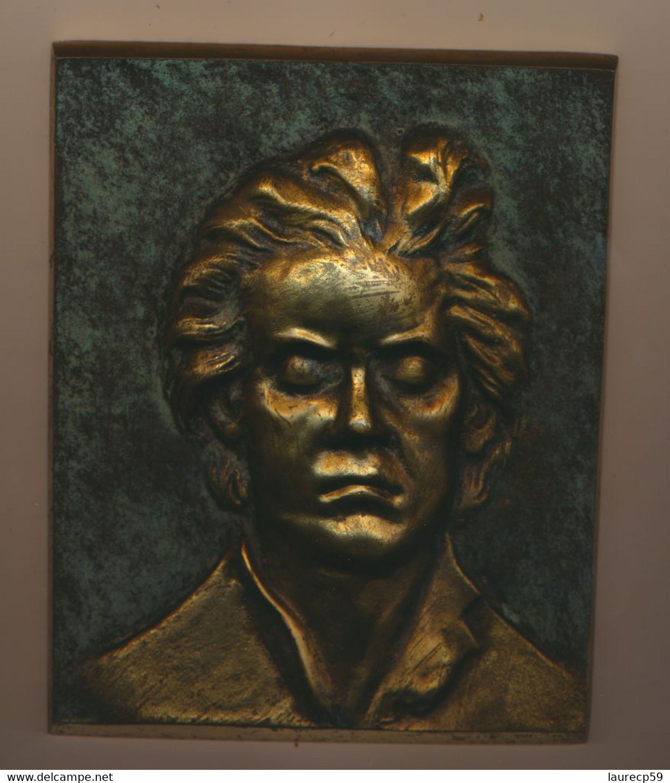 Plaque De Bronze Martelée - Visage De BEETHOVEN, - Bronze Véritable - Bronzi