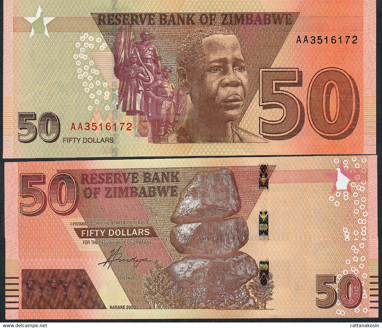 ZIMBABWE NLP 50 Dollars Dated 2020 Issued 2021 #AA        UNC. - Zimbabwe