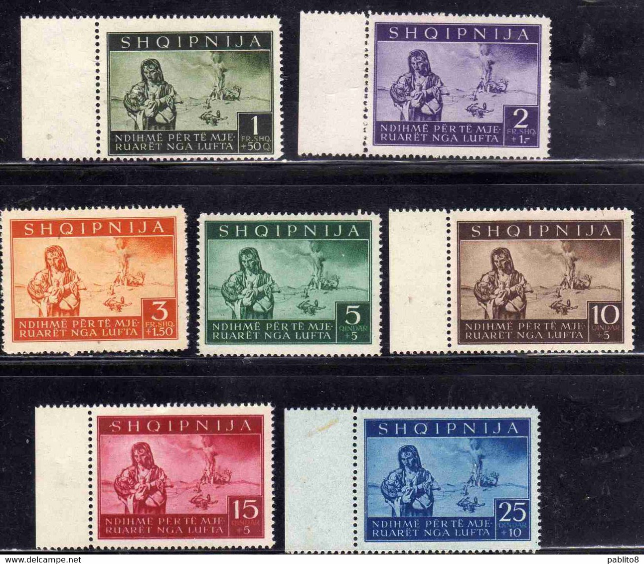 ALBANIA OCCUPAZIONE TEDESCA 1944 PRO SINISTRATI SERIE COMPLETA COMPLETE SET MNH - Ocu. Alemana: Albania